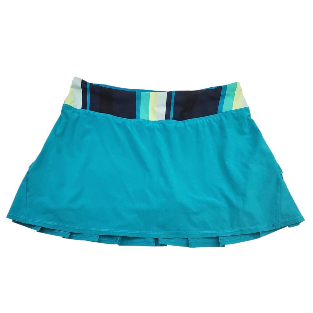Lululemon Womens 6 Teal Blue Skorts Pace Setter Striped Waistband Tennis Golf